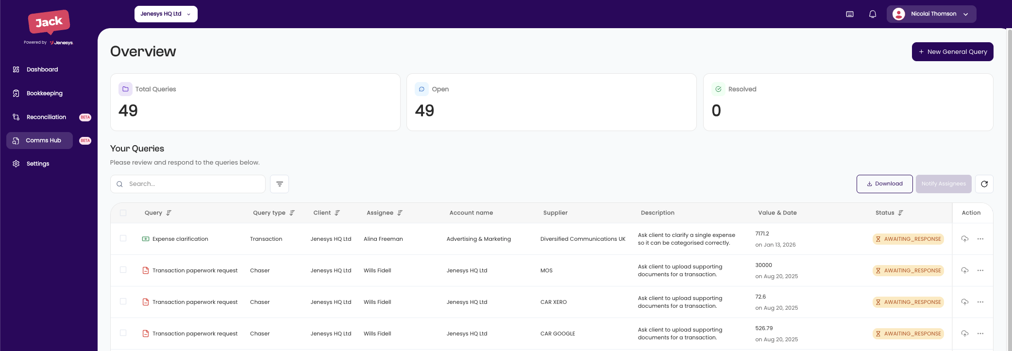 Jack's Query Management System